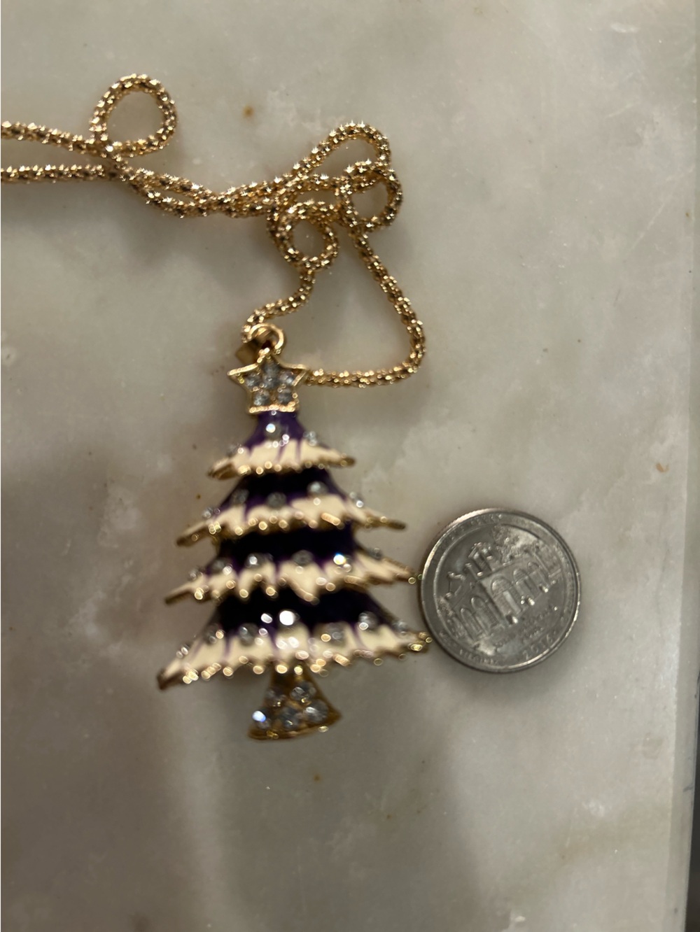 Gold and Green Enamel Christmas Tree Pendant Necklace - Women Jewelry.  Chr dr